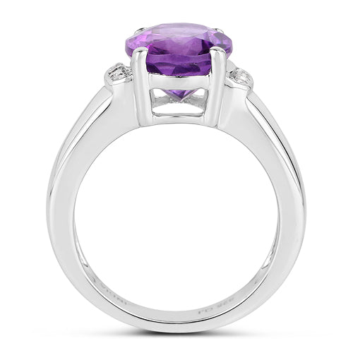 3.32 Carat Genuine  Amethyst and White Topaz .925 Sterling Silver Ring