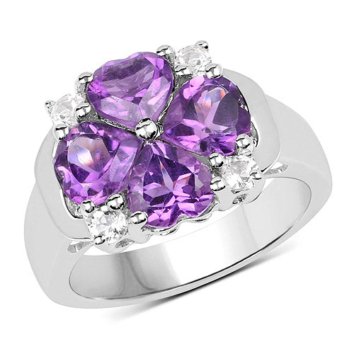 3.12 Carat Genuine Amethyst and White Topaz .925 Sterling Silver Ring