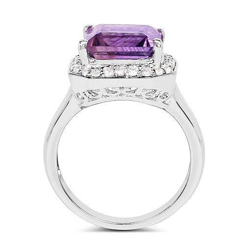 4.42 Carat Genuine  Amethyst and White Topaz .925 Sterling Silver Ring