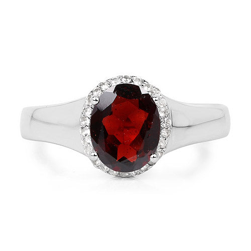 2.63 Carat Genuine  Garnet and White Topaz .925 Sterling Silver Ring