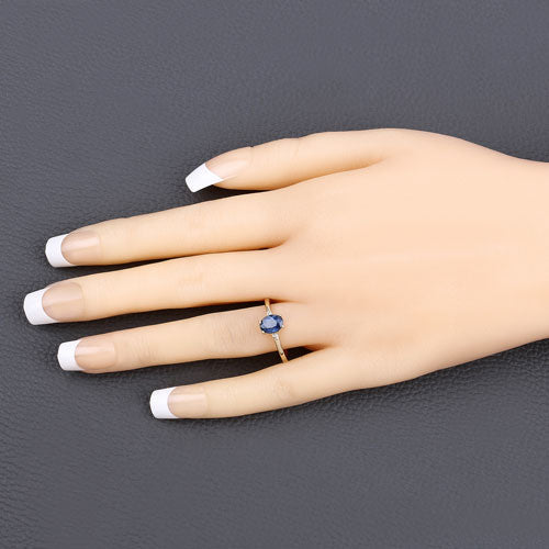 0.97 Carat Genuine Blue Sapphire and White Diamond 10K Yellow Gold Ring