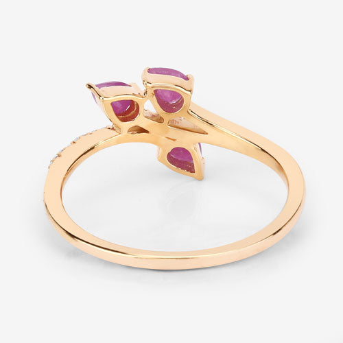 0.68 Carat Genuine Ruby and White Diamond 14K Yellow Gold Ring