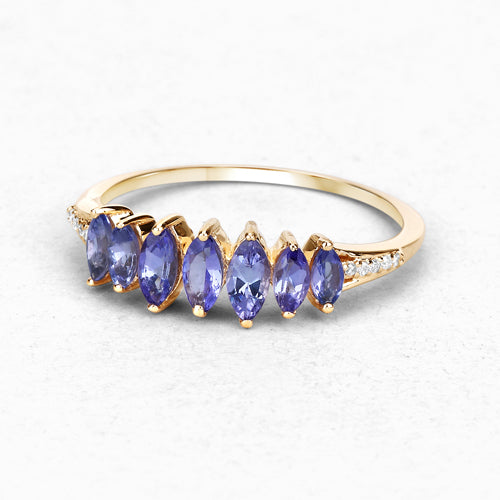0.76 Carat Genuine Tanzanite and White Diamond 14K Yellow Gold Ring