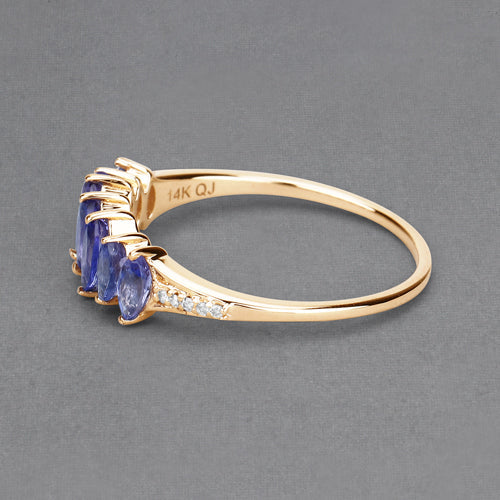 0.76 Carat Genuine Tanzanite and White Diamond 14K Yellow Gold Ring