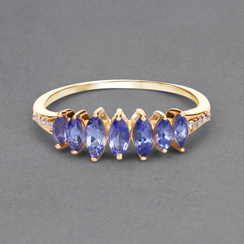 0.76 Carat Genuine Tanzanite and White Diamond 14K Yellow Gold Ring