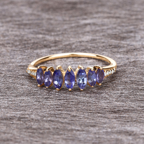 0.76 Carat Genuine Tanzanite and White Diamond 14K Yellow Gold Ring