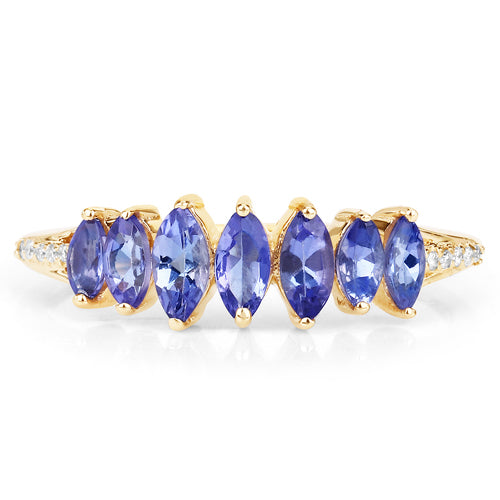 0.76 Carat Genuine Tanzanite and White Diamond 14K Yellow Gold Ring