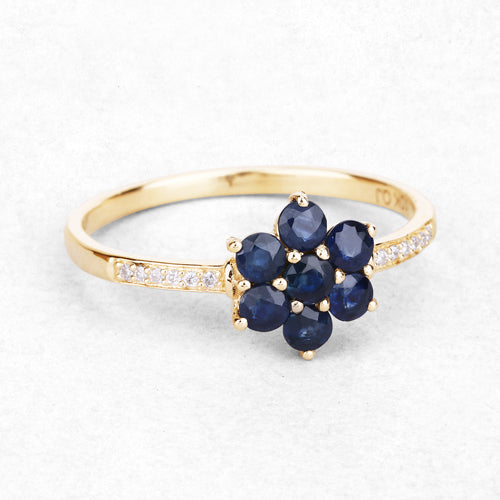 0.45 Carat Genuine Blue Sapphire and White Diamond 10K Yellow Gold Ring