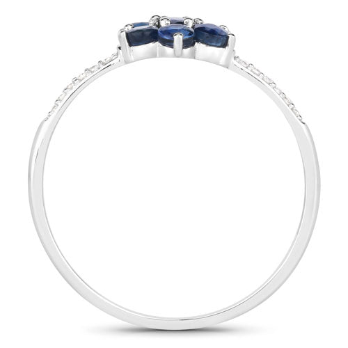 0.59 Carat Genuine Blue Sapphire and White Diamond 14K White Gold Ring