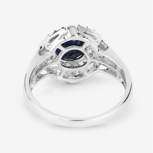 1.71 Carat Genuine Blue Sapphire and White Diamond 10K White Gold Ring
