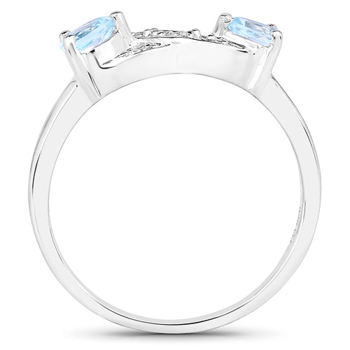 0.37 Carat Genuine Blue Topaz and White Diamond .925 Sterling Silver Ring
