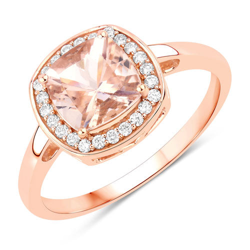 1.36 Carat Genuine Morganite and White Diamond 14K Rose Gold Ring