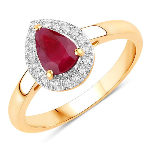 1.02 Carat Genuine Ruby and White Diamond 14K Yellow Gold Ring