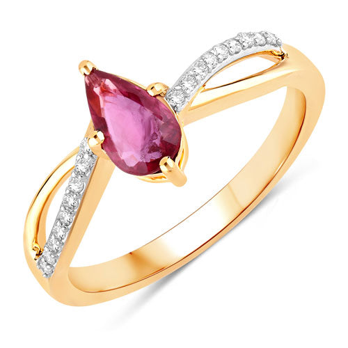 0.52 Carat Genuine Ruby and White Diamond 14K Yellow Gold Ring