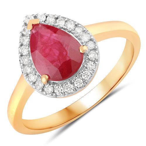 1.38 Carat Genuine Ruby and White Diamond 14K Yellow Gold Ring