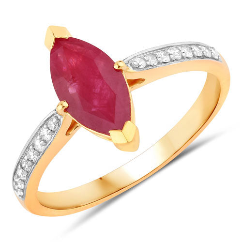 1.51 Carat Genuine Ruby and White Diamond 14K Yellow Gold Ring