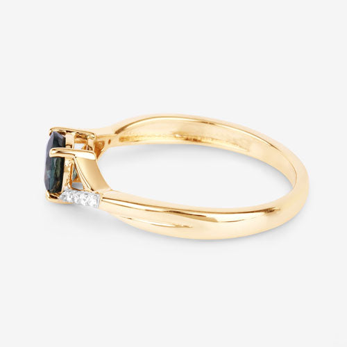 0.88 Carat Genuine Blue Sapphire and White Diamond 14K Yellow Gold Ring