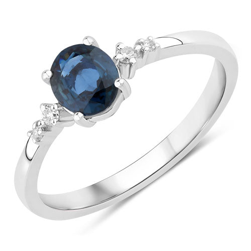 0.84 Carat Genuine Blue Sapphire and White Diamond 14K White Gold Ring