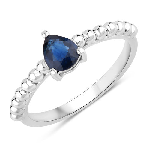 0.50 Carat Genuine Blue Sapphire 14K White Gold Ring