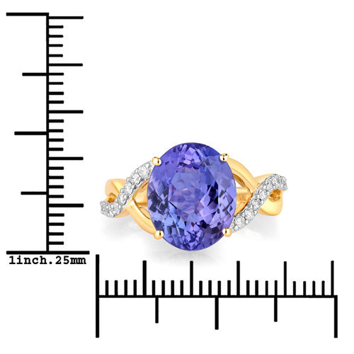5.19 Carat Genuine Tanzanite and White Diamond 14K Yellow Gold Ring