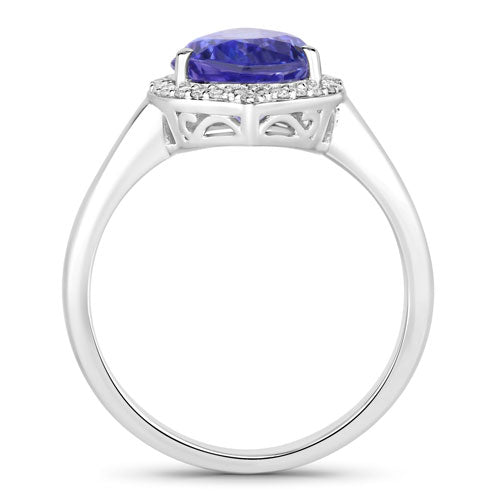 2.89 Carat Genuine Tanzanite and White Diamond 14K White Gold Ring