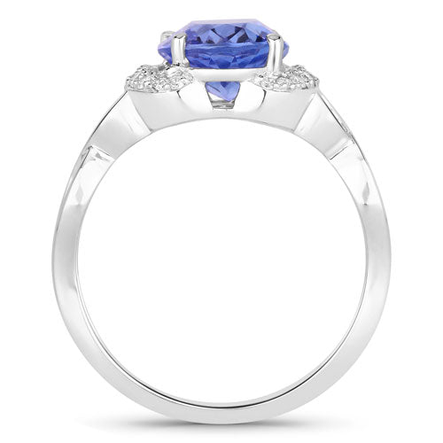 2.86 Carat Genuine Tanzanite and White Diamond 14K White Gold Ring