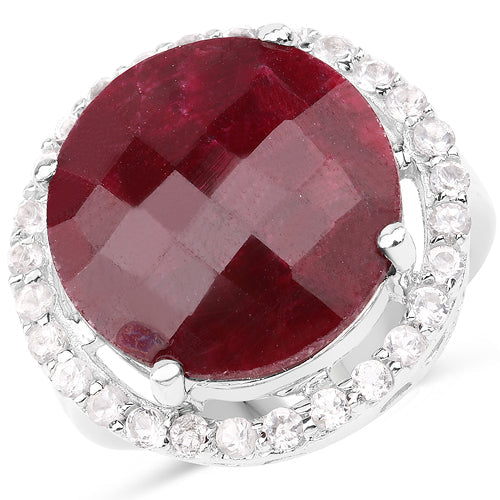 13.10 Carat Dyed Ruby and White Topaz .925 Sterling Silver Ring