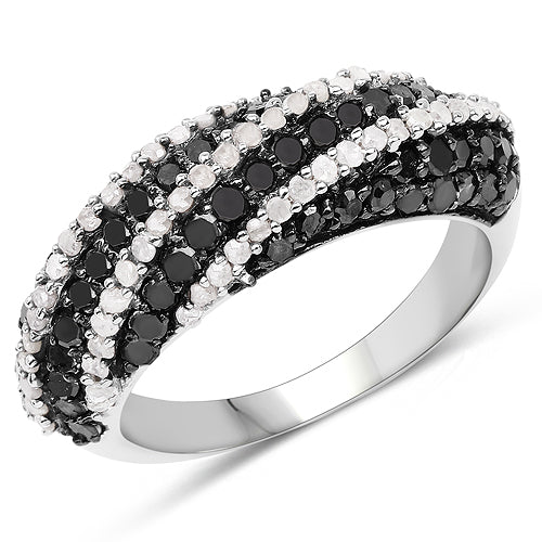 1.25 Carat Genuine Black Diamond & White Diamond .925 Sterling Silver Ring