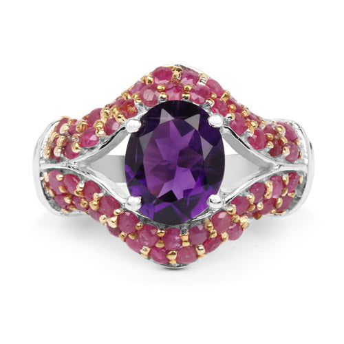 3.53 Carat Genuine Amethyst and Ruby .925 Sterling Silver Ring