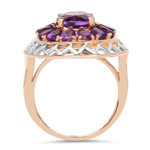 14K Rose Gold Plated 4.30 Carat Genuine Amethyst .925 Sterling Silver Ring