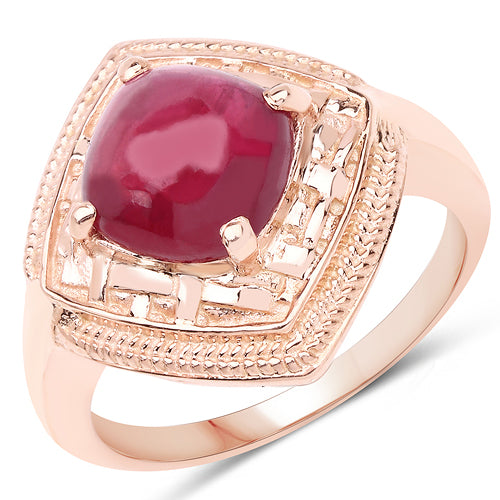14K Rose Gold Plated 3.15 Carat Genuine Glass Filled Ruby .925 Sterling Silver Ring