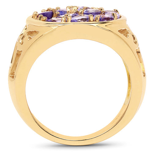 14K Yellow Gold Plated 1.82 Carat Genuine Tanzanite .925 Sterling Silver Ring