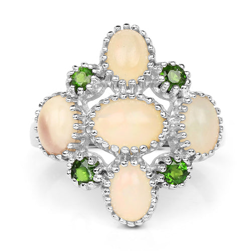 1.90 Carat Genuine Ethiopian Opal and Chrome Diopside .925 Sterling Silver Ring