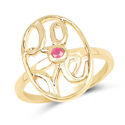 14K Yellow Gold Plated 0.08 Carat Genuine Ruby .925 Sterling Silver Ring