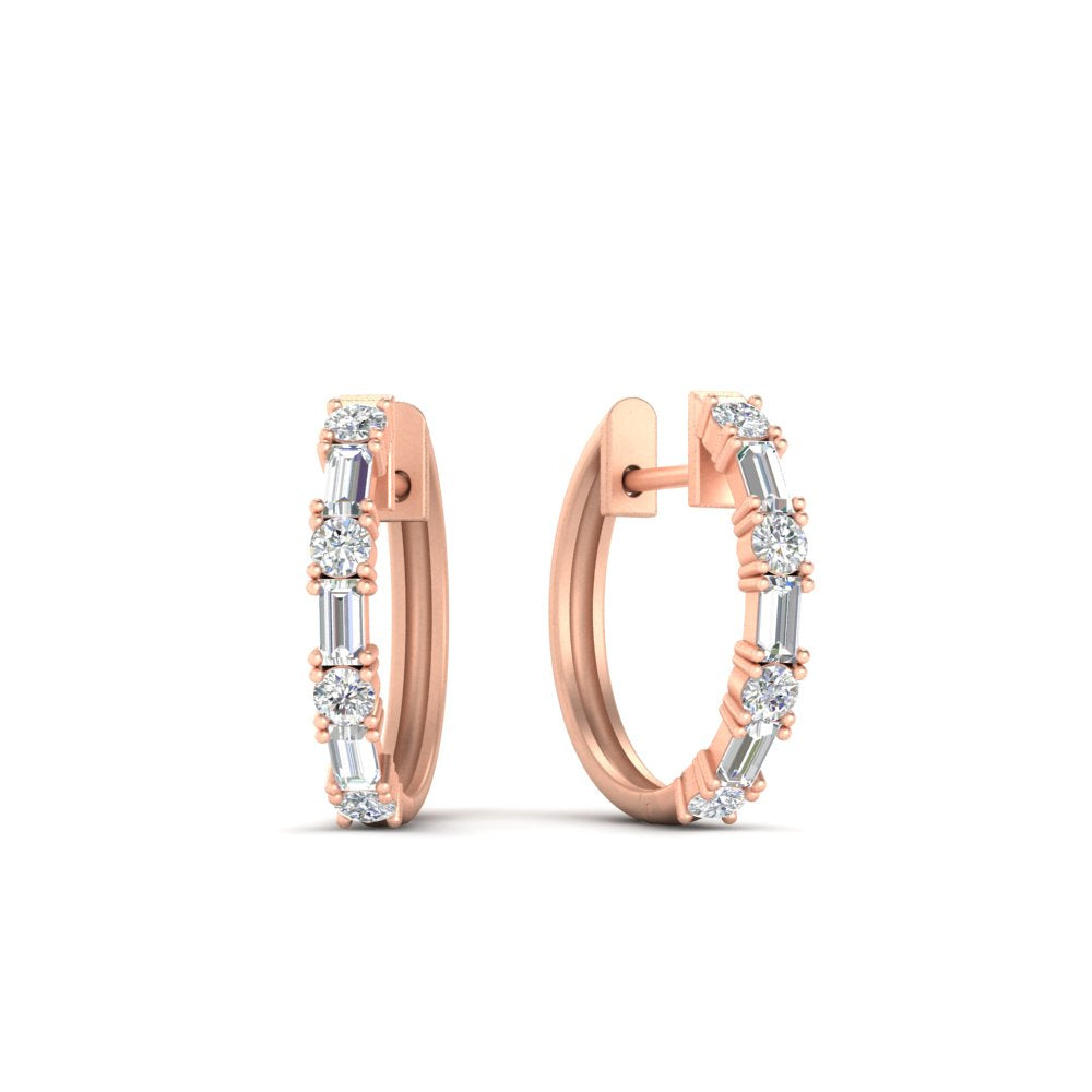 Round And Baguette Huggie Earrings