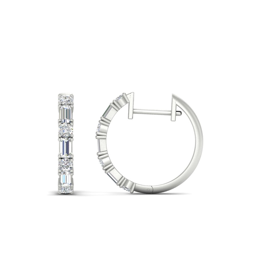 Round And Baguette Huggie Earrings