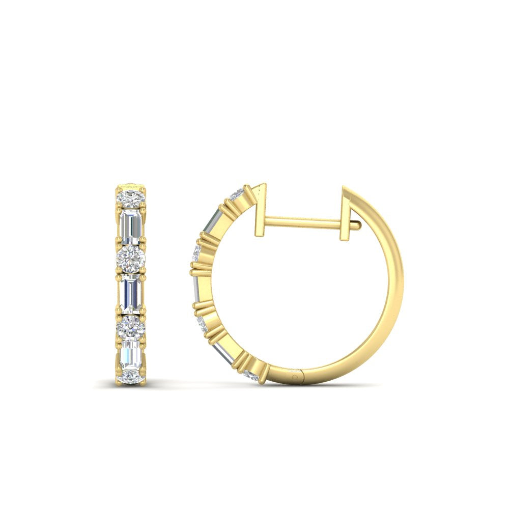Round And Baguette Huggie Earrings