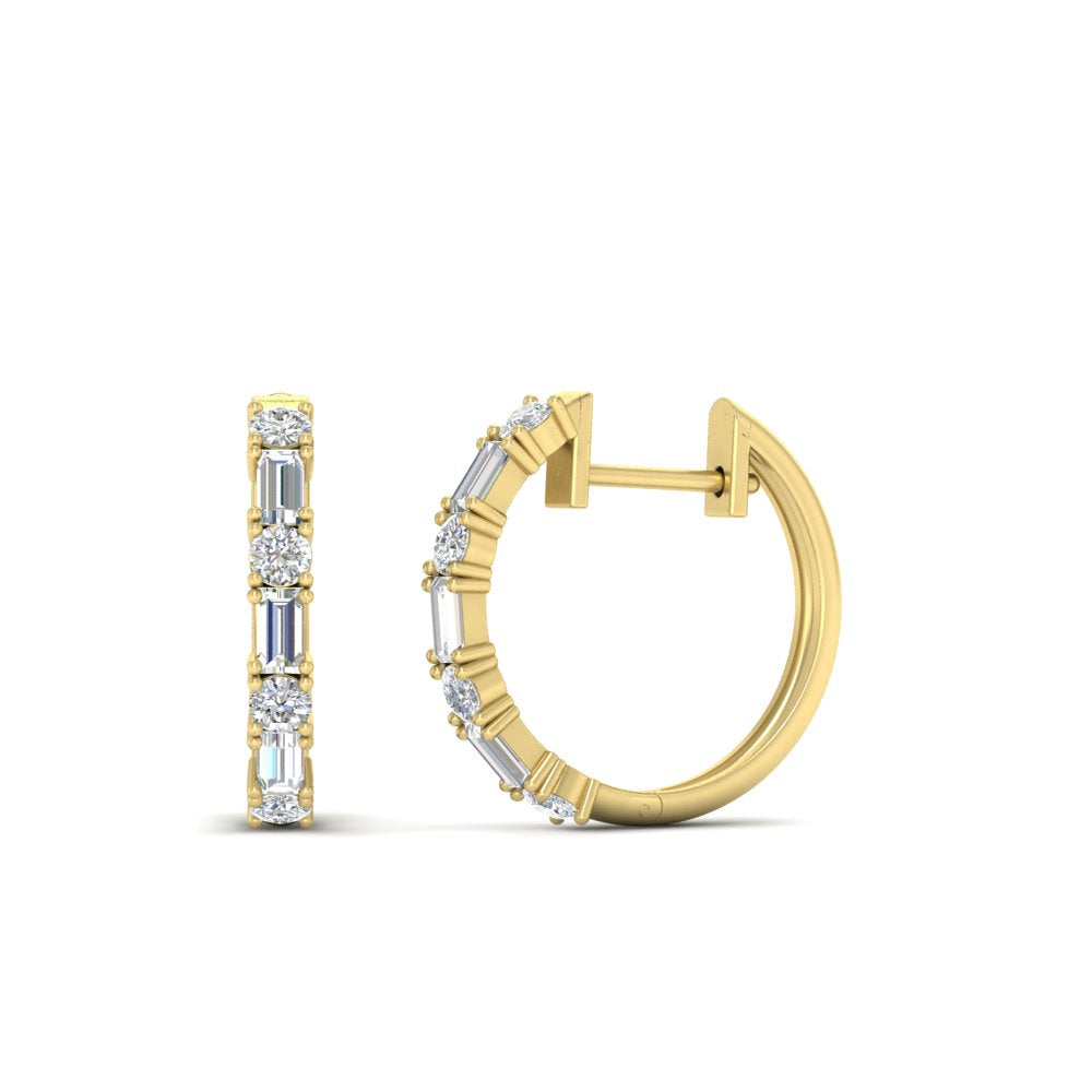 Round And Baguette Huggie Earrings