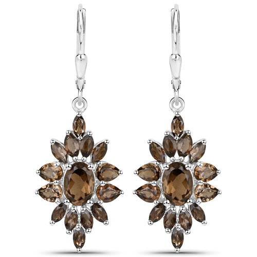 16.36 Carat Genuine Smoky Quartz .925 Sterling Silver 3 Piece Jewelry Set (Ring, Earrings, and Pendant w/ Chain)
