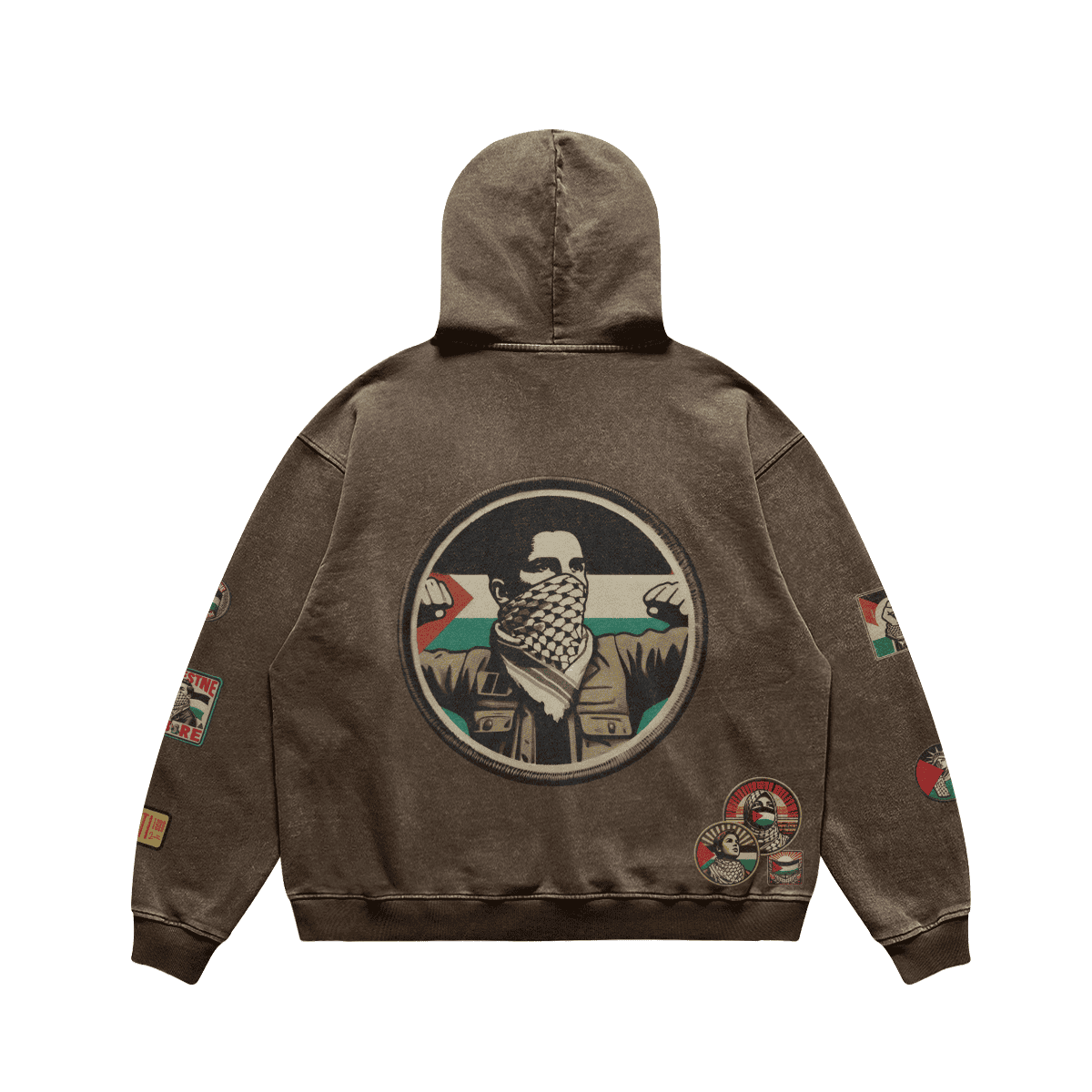 Vintage Palestinian Patch Print Relaxed Fit Hoodie