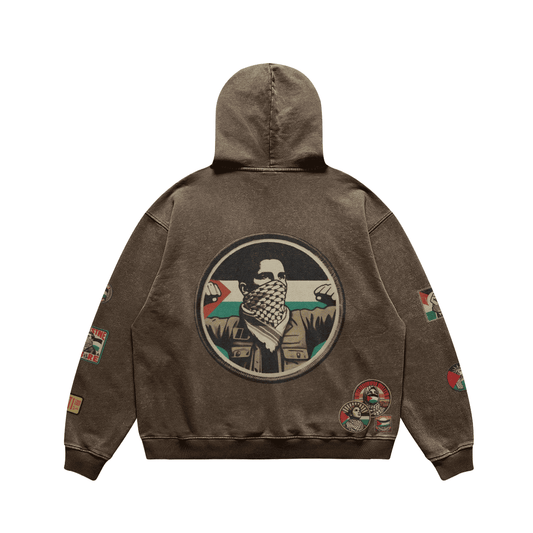 Vintage Palestinian Patch Print Relaxed Fit Hoodie