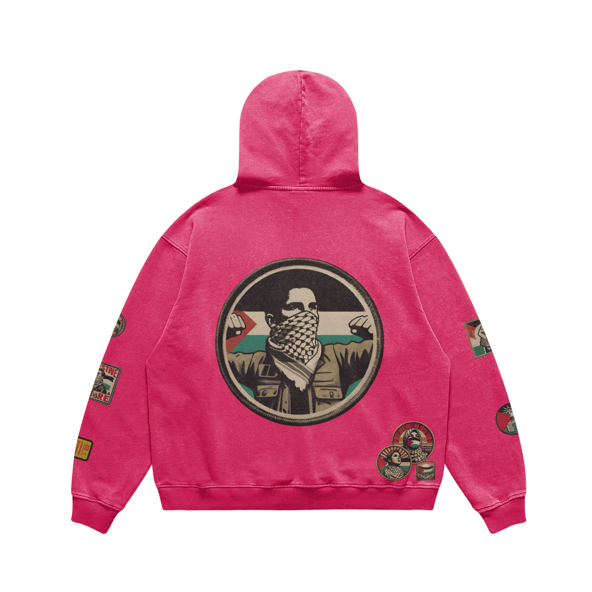 Vintage Palestinian Patch Print Relaxed Fit Hoodie