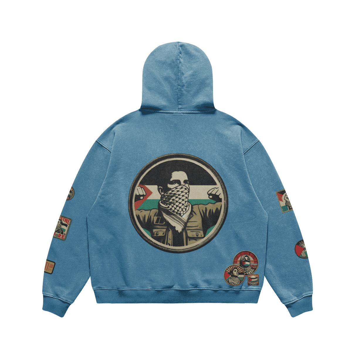 Vintage Palestinian Patch Print Relaxed Fit Hoodie