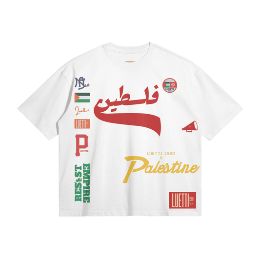 Palestine Collegiate Embroidered and Printed Premium Quality Boxy Tee