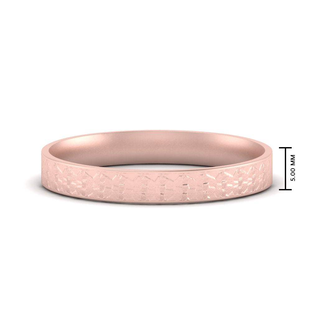 Unique Rock Textured Mens Wedding Band 5 mm